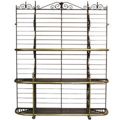 Vintage French Black Iron and Brass Bakers Rack