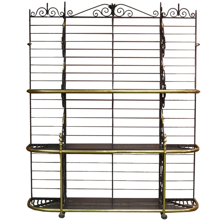 French Black Iron and Brass Bakers Rack