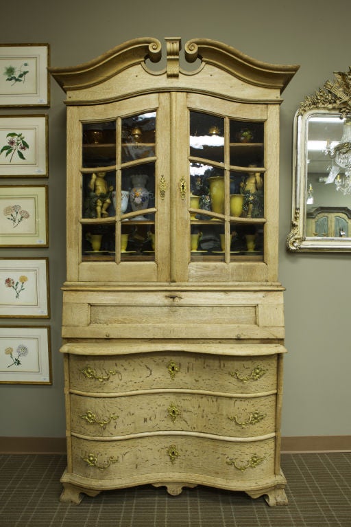 Dutch Bleached Oak Cupboard with Scrolled Top For Sale at ...