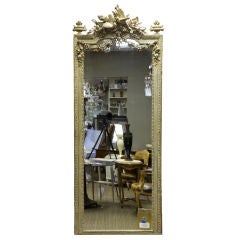 Tall Crested Ecru Trumeau Mirror with Doves