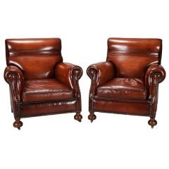 Pair 19th Century English Leather Club Chairs