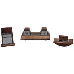 Vintage French Rosewood and Chrome Art Deco Desk Set