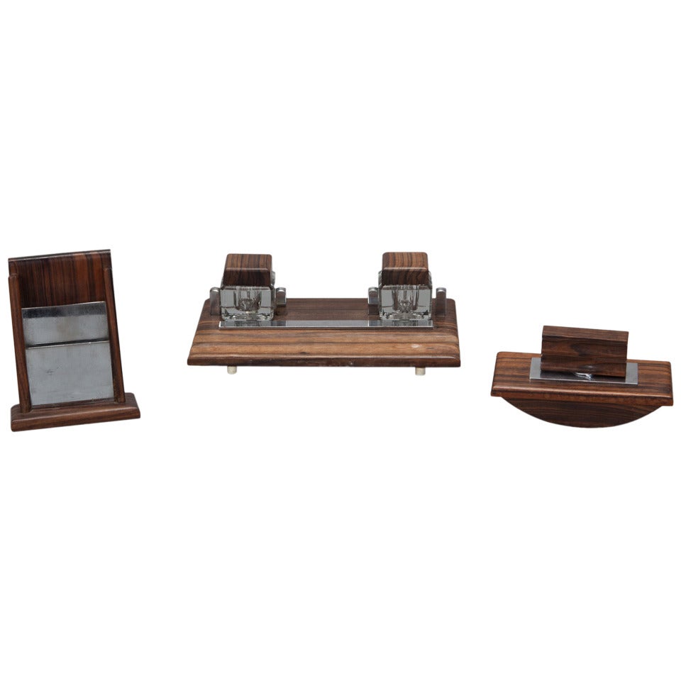 French Rosewood and Chrome Art Deco Desk Set