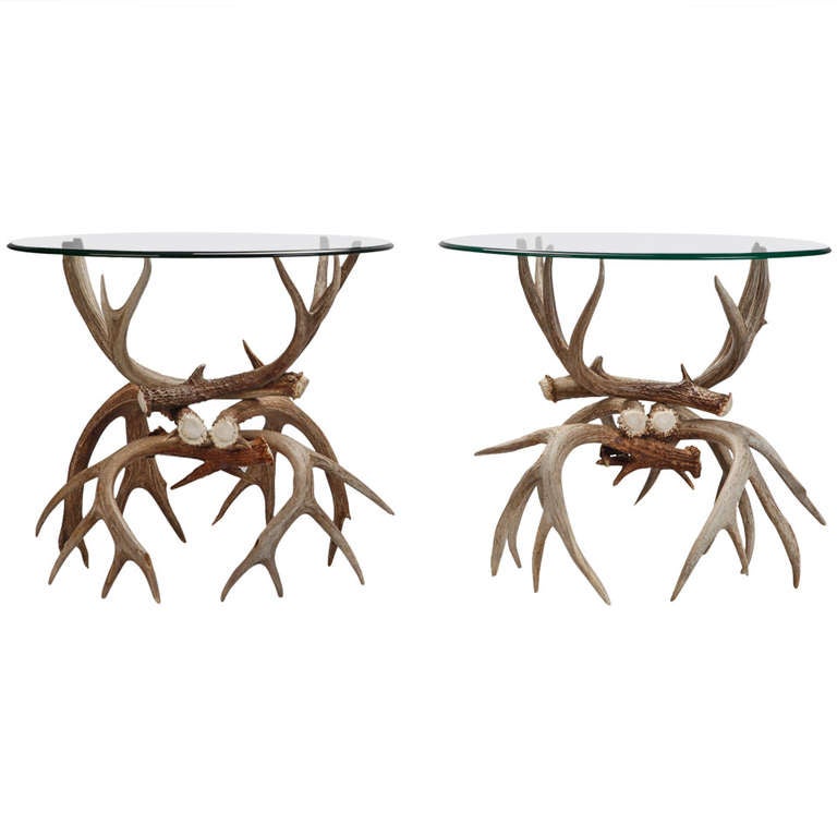Pair of Genuine Deer Antler Base End Tables at 1stDibs