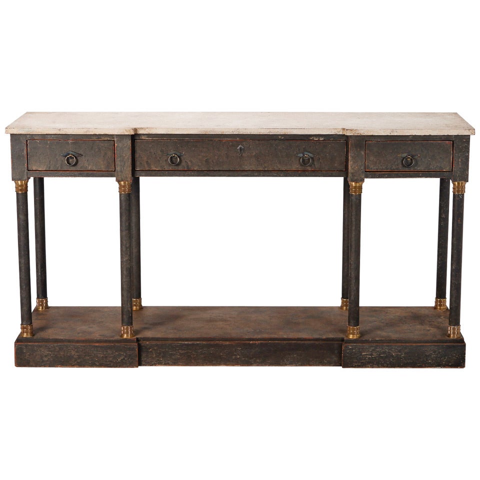 Black Painted Directoire Style Console with Faux Painted Marble Top
