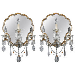 Pair of Three-Light Venetian Mirrored Sconces