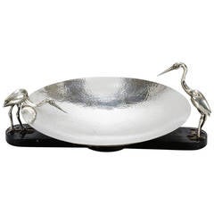 Art Deco Hammered Sterling Dish with Cranes