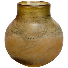 Midcentury Taupe and Bone Color Round Body Vase Attributed to Seguso