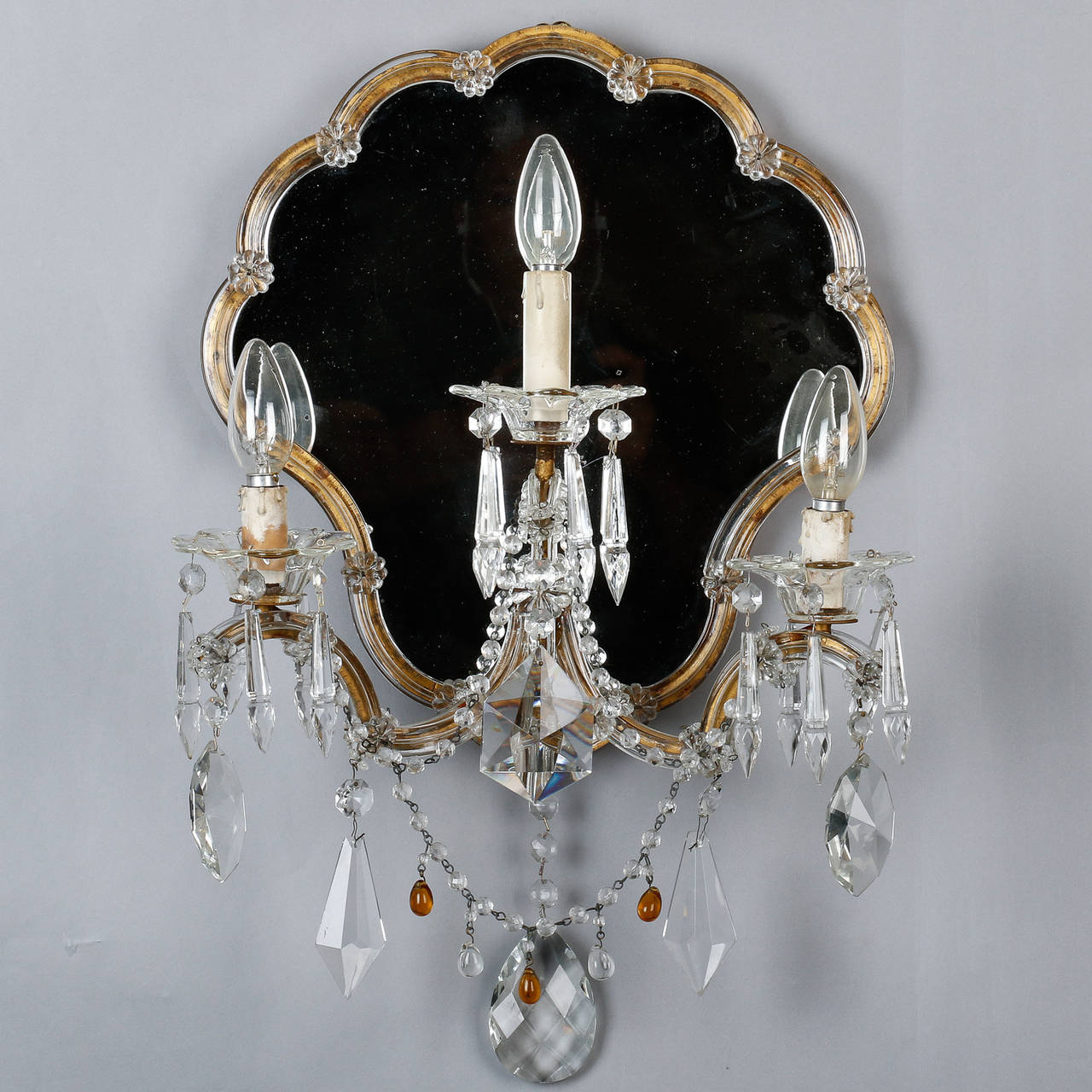 Pair of Three-Light Venetian Mirrored Sconces