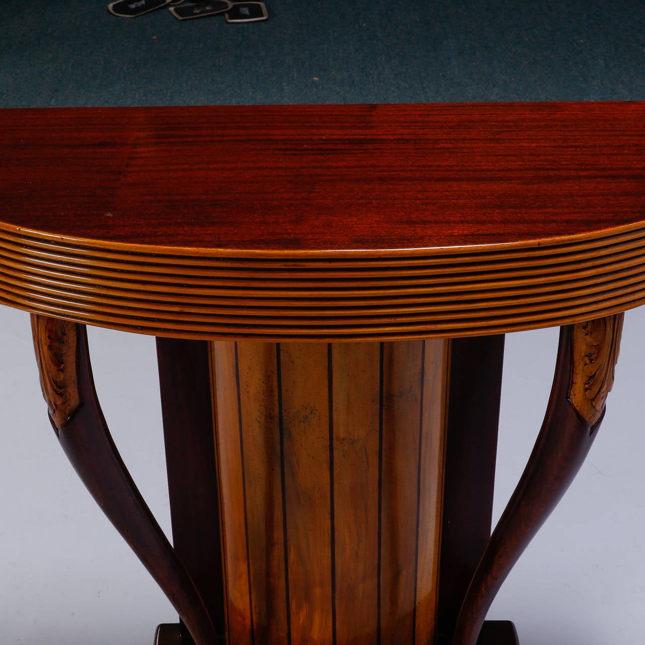 Wood Art Deco Demilune Console with Reeded Edge