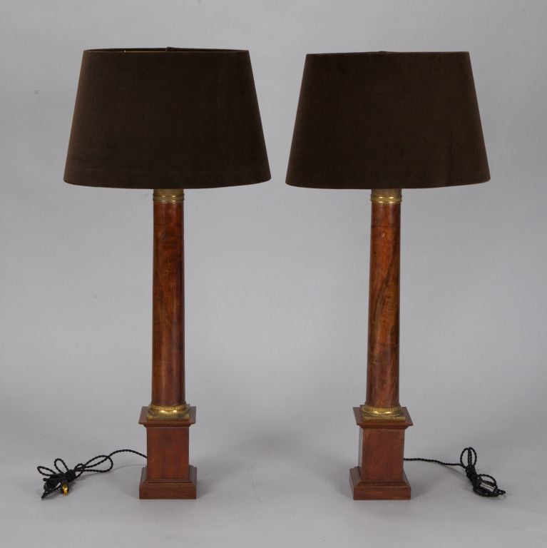 Pair Tall French Empire Style Wood Lamps