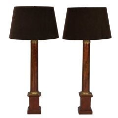Pair Tall French Empire Style Wood Lamps