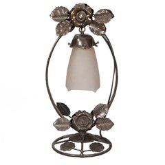 Fer Forge Lamp with Roses and Hanging Glass Shade