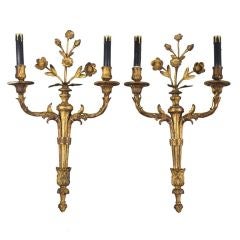 Pair of Two Light Ormolu Sconces with Flowers Pair of Two Light Ormolu Sconces with Flowers