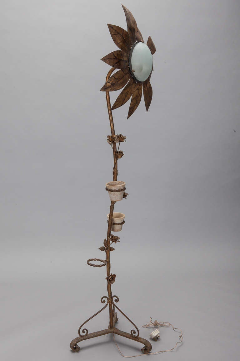 Iron Tall Spanish Gilt Metal Sunflower Floor Lamp