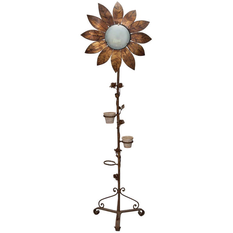 Tall Spanish Gilt Metal Sunflower Floor Lamp For At 1stdibs Tall Spanish Gilt Metal Sunflower Floor Lamp For