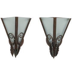 Pair of French Art Deco Fer Forge Wall Sconces