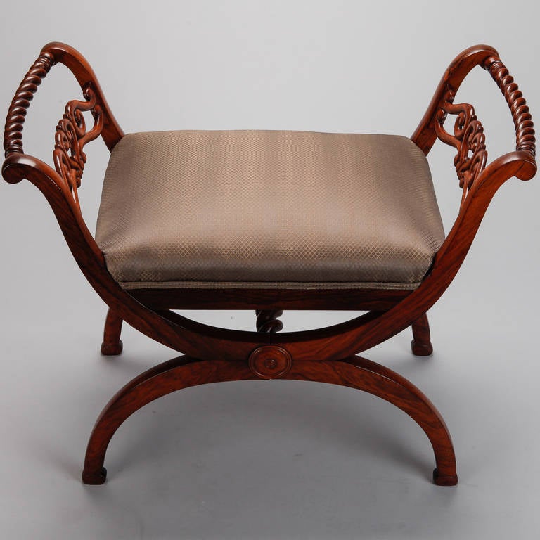 French Rosewood Stool with Graceful Carved Arms 6