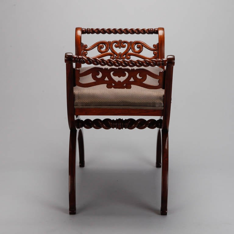 French Rosewood Stool with Graceful Carved Arms In Excellent Condition In Troy, MI