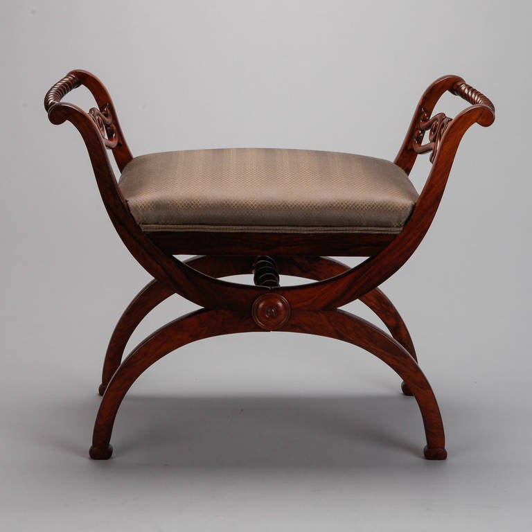 French Rosewood Stool with Graceful Carved Arms 1