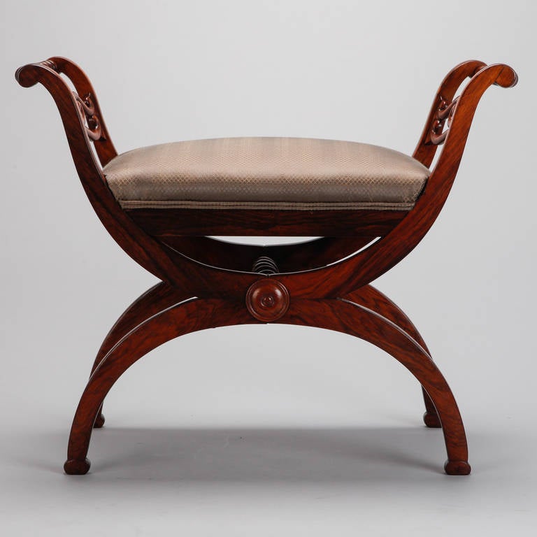 French Rosewood Stool with Graceful Carved Arms 2