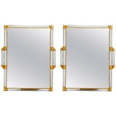 Pair of Midcentury Mirrors With Murano Glass and Brass Frames