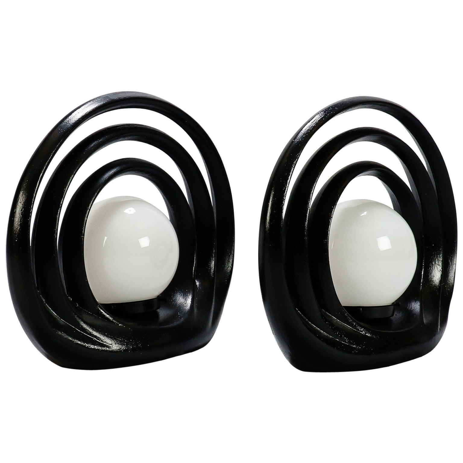 Pair of Mid Century Italian Op Art Black and White Lamps