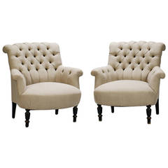 Pair 19th Century Louis Philippe Tufted Armchairs