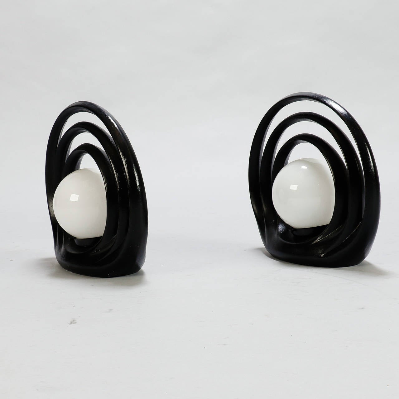 Ceramic Pair of Mid Century Italian Op Art Black and White Lamps