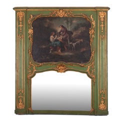 Large Gilt and Green Trumeau Style Mirror