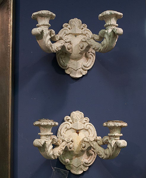 Pair of Italian Wide White Plaster Sconces In Excellent Condition In Troy, MI