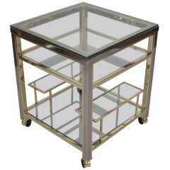 Mid Century Brass and Glass Trolley Table