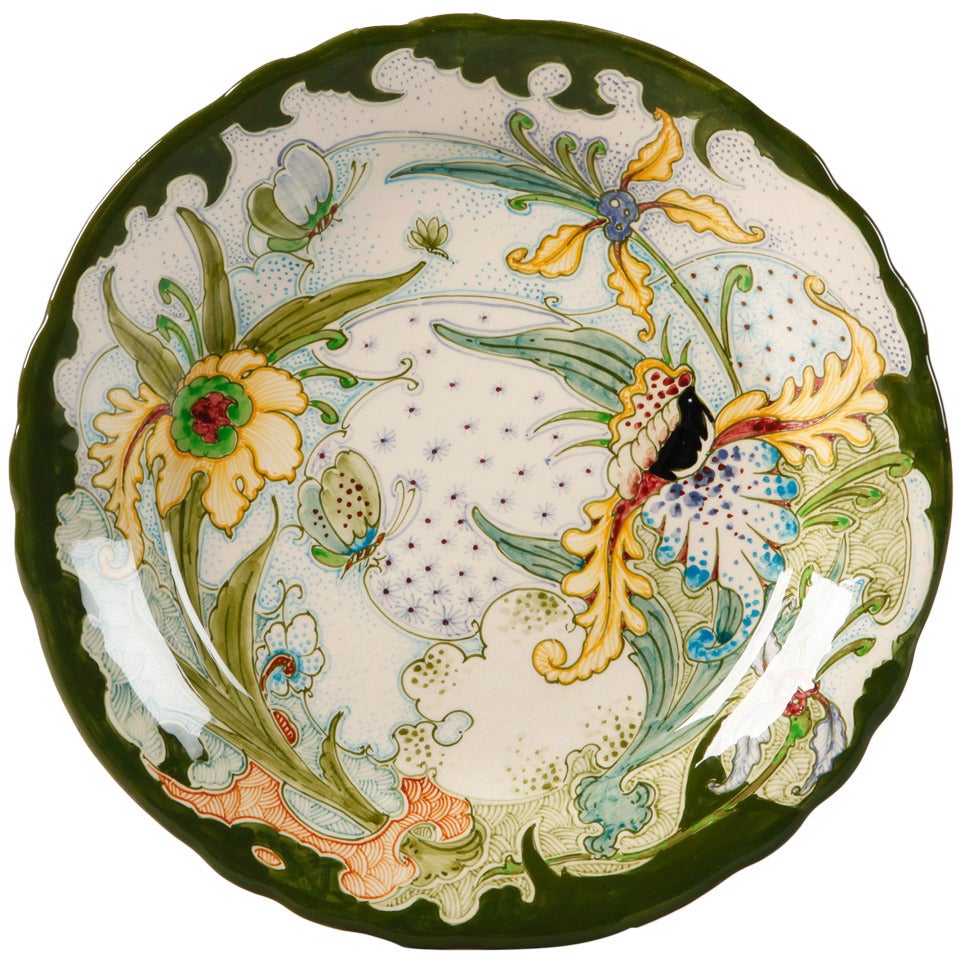 GeWi Dutch Art Pottery, Jugendstil Hand-Painted Gouda Holland Platter