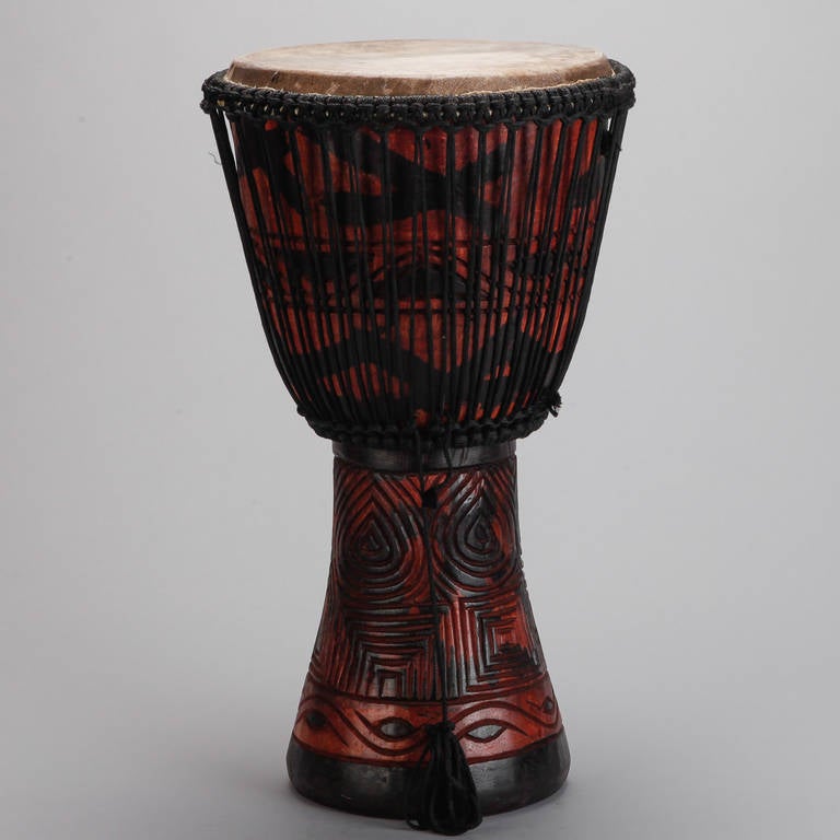 Tribal Painted and Carved Drum from Ghana West Africa