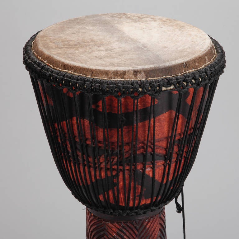 Ghanaian Painted and Carved Drum from Ghana West Africa