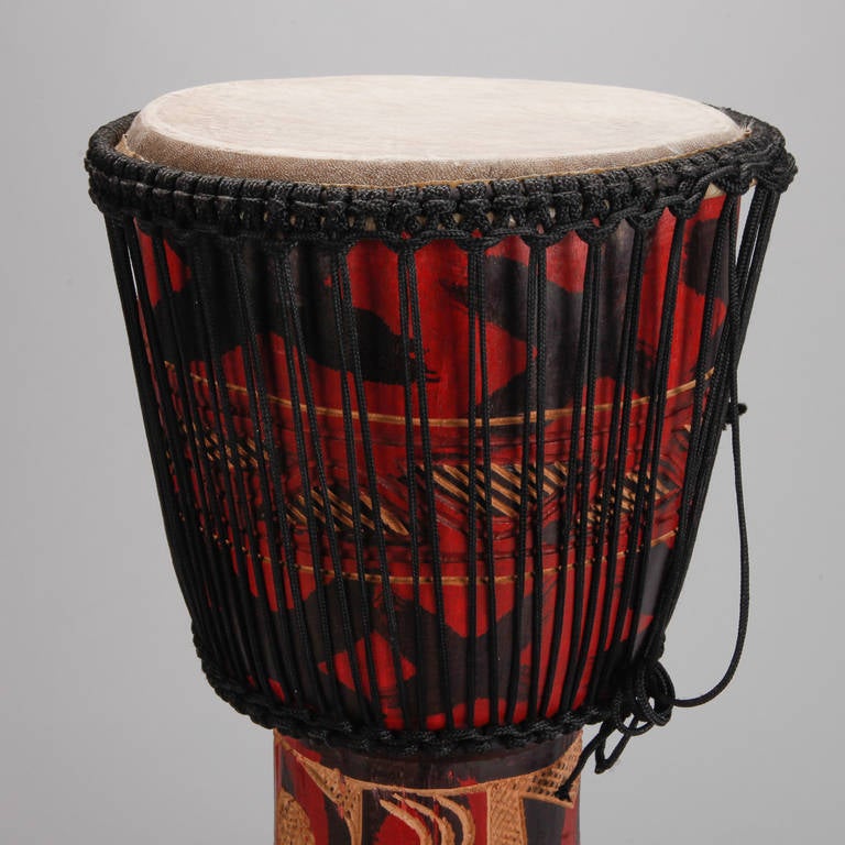 Painted and Carved Drum from Ghana West Africa 2