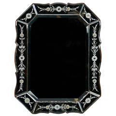 Art Deco Venetian Mirror with Eight-Sided Etched Frame 2
