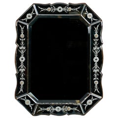 Vintage Art Deco Venetian Mirror with Eight-Sided Etched Frame