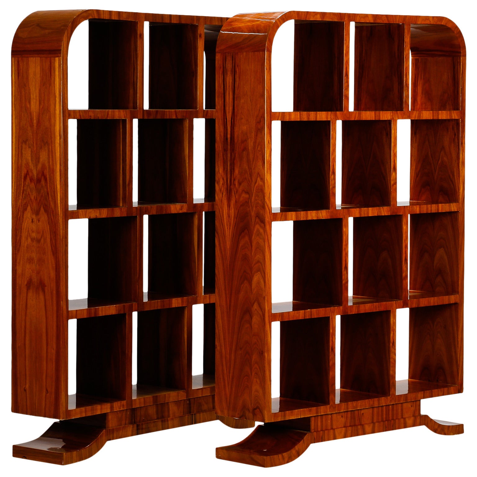 Pair of Art Deco Walnut Shelf Units