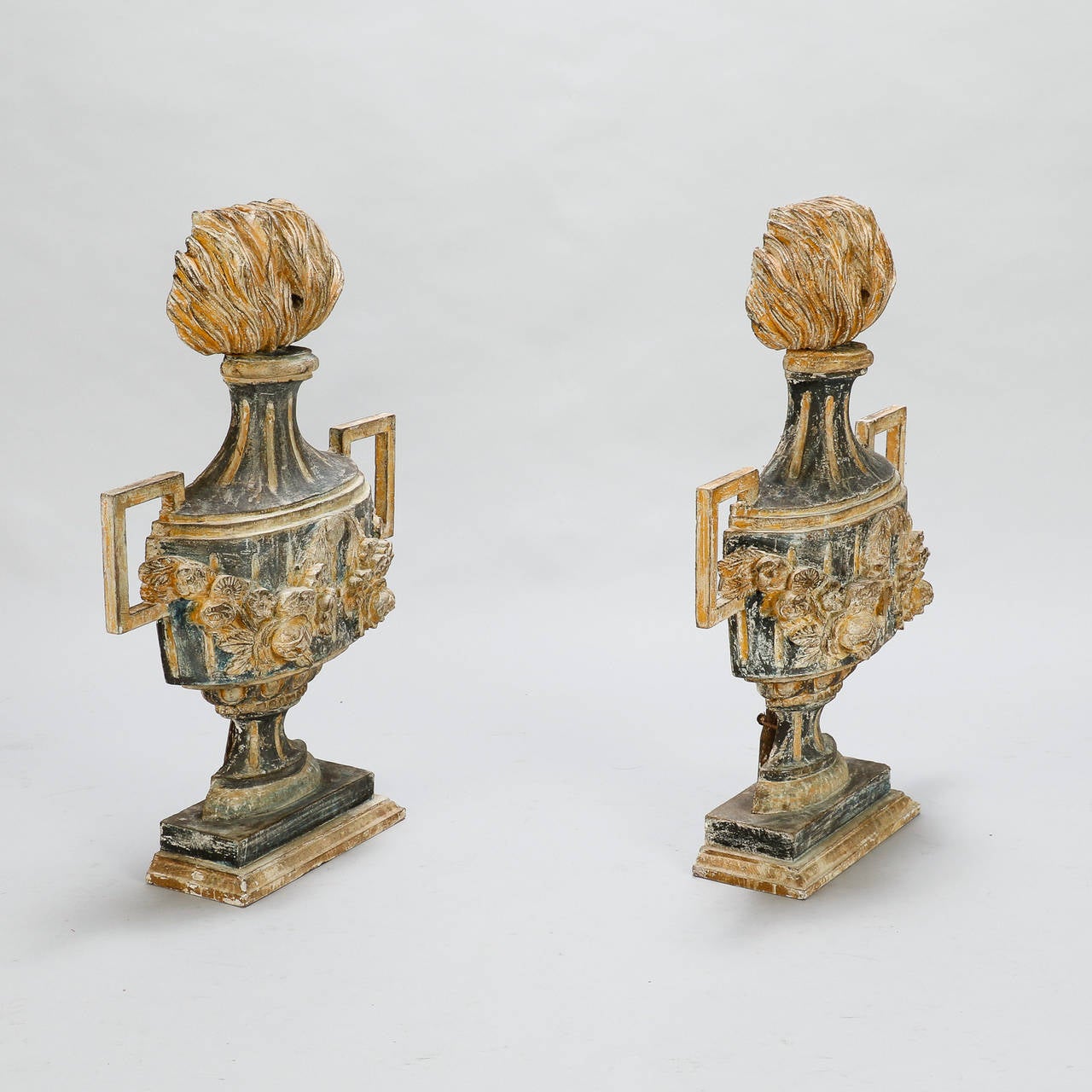 Pair of 19th Century Italian Carved Wood Decorative Urns 3