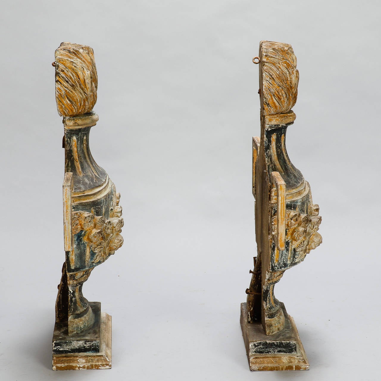 Pair of 19th Century Italian Carved Wood Decorative Urns 4
