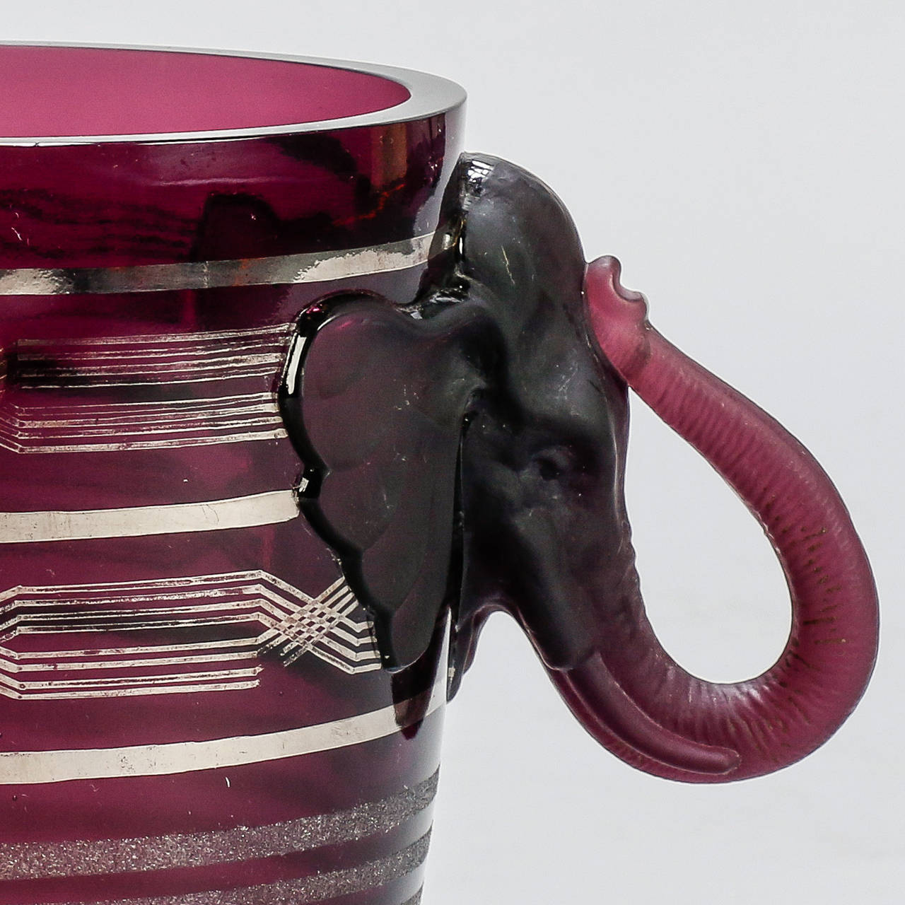 Mid-20th Century Amethyst Art Glass Deco Era Vase with Elephant Handles