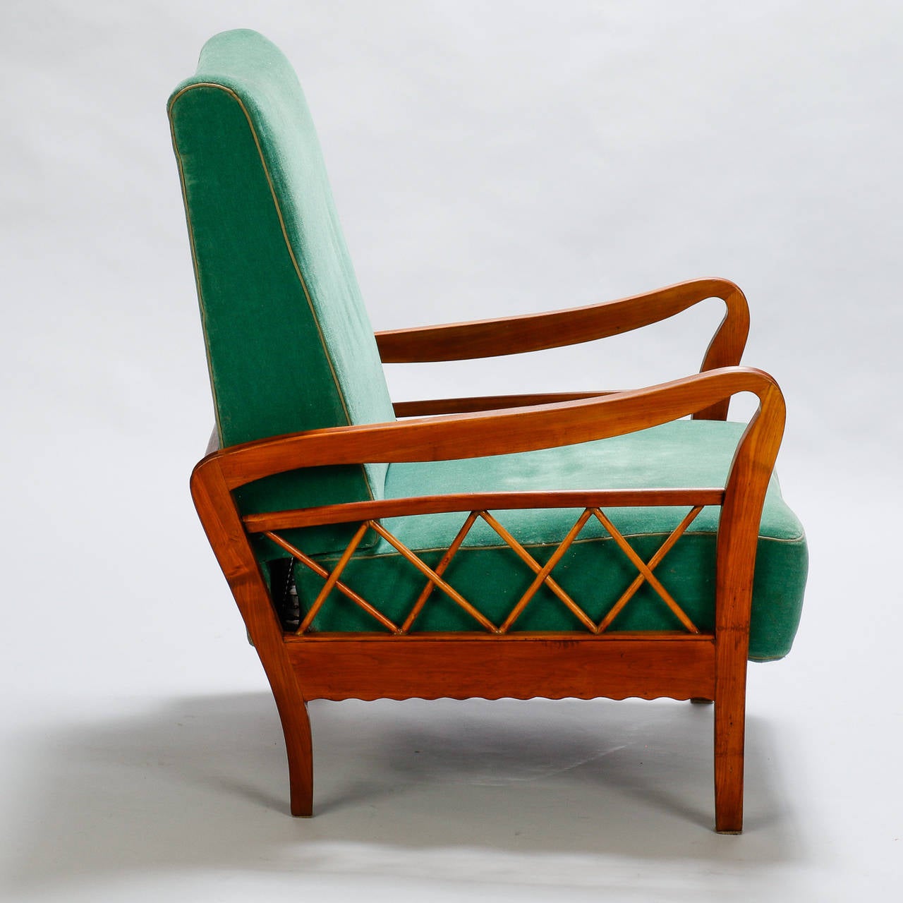 Italian Pair of Open Work Lounge Chairs in the Manner of Paolo Buffa