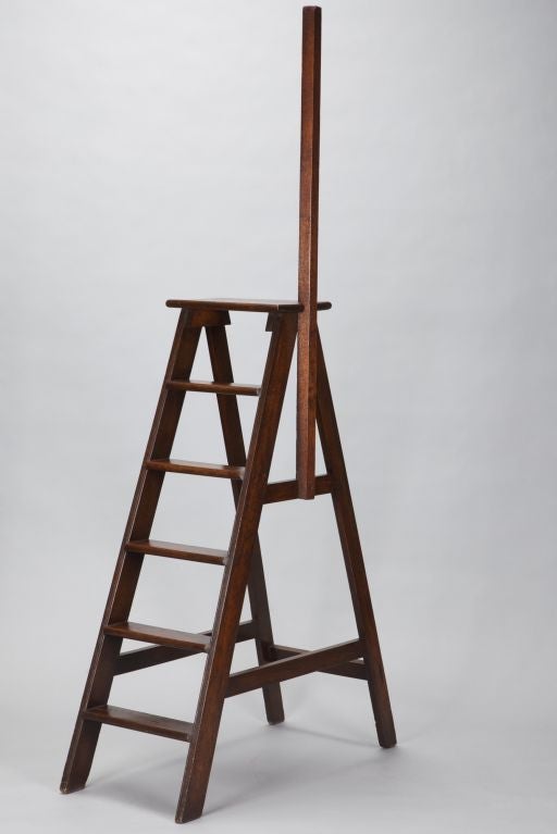 English dark wood library ladder dates from approximately 1870. Sturdy, no loose joints.