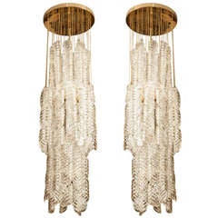Pair Three Tier Mazzega Glass Pendant Chandeliers