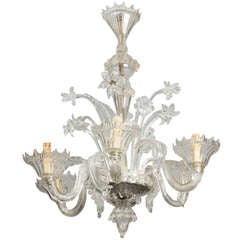 Six Light Clear Venetian Glass Daffodil Chandelier