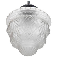 Schneider Style, French Art Deco Frosted White Glass Pendant Fixture 6