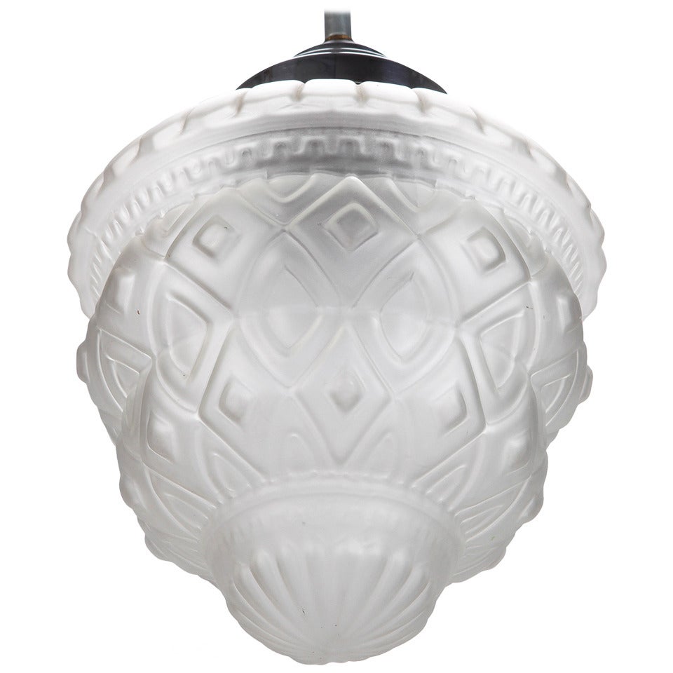 Schneider Style, French Art Deco Frosted White Glass Pendant Fixture
