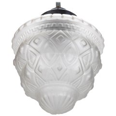 Schneider Style, French Art Deco Frosted White Glass Pendant Fixture