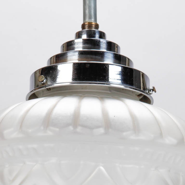 Schneider Style, French Art Deco Frosted White Glass Pendant Fixture 1